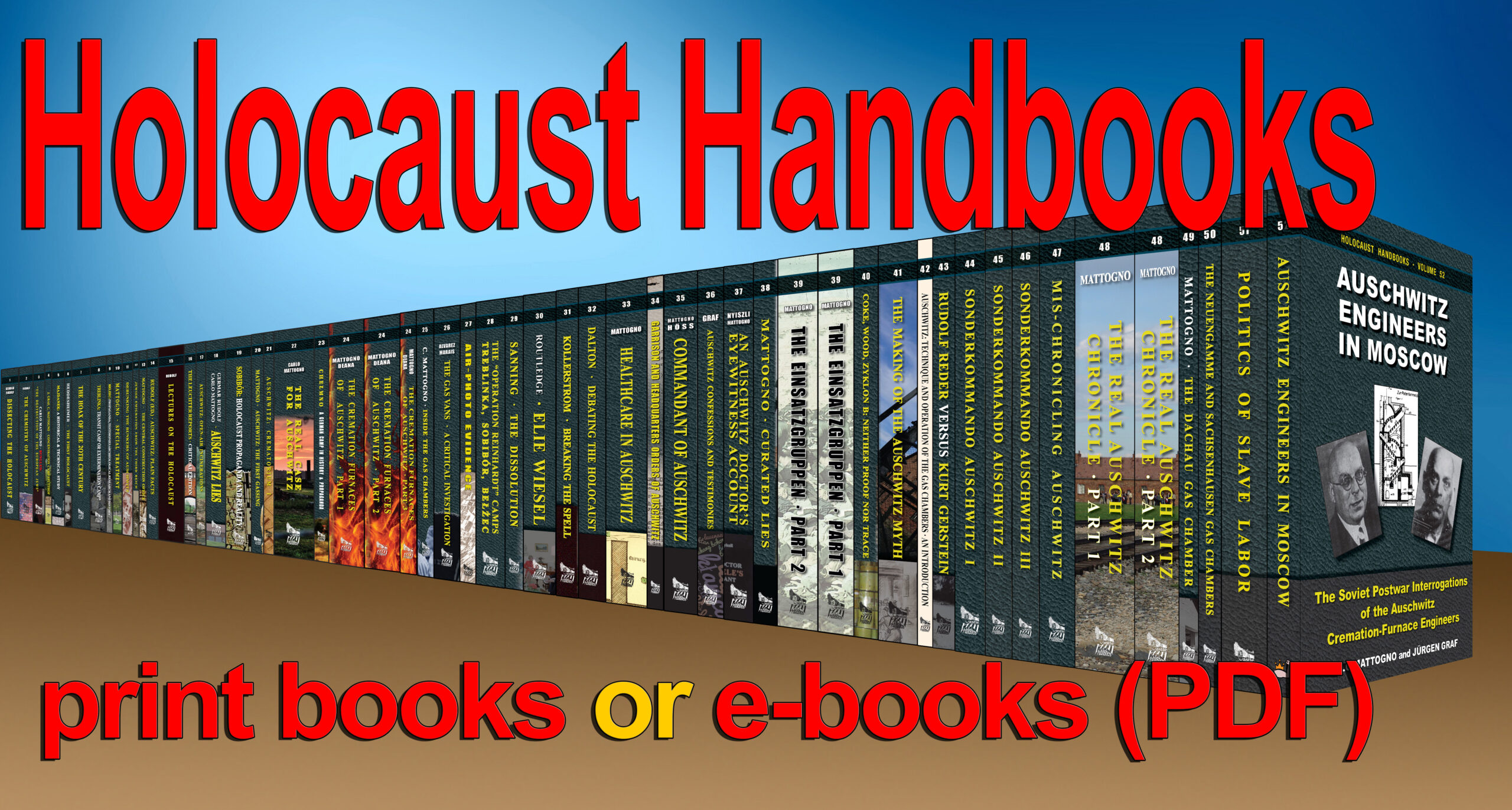 Die englische Serie "Holocaust Handbooks", zur Zeit (Februar 2024) mit 52 Bänden